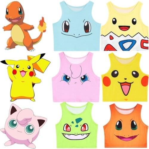 Pokemon Monsters Harajuku Style Crop Top Fashion Women Cosplay Pocket Jigglypuff Charmander Tank Tops Sexy Crop Sleeveless Vest