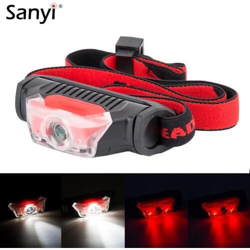 Mini Head Lamp 4 Modes Waterproof 1*XPE White+2*LED Red Flashlight Headlight Headlamp Torch Lanterna with Headband Use AA