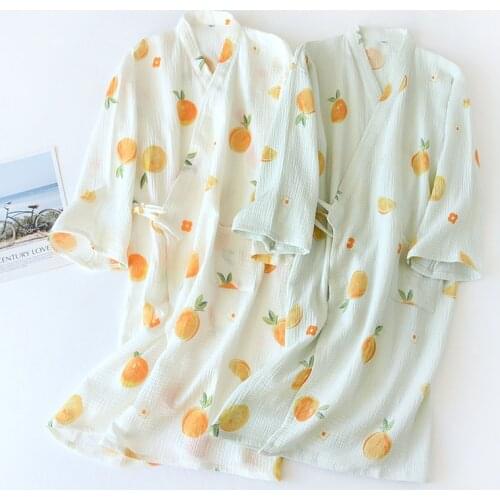 Nightgown Ladies 100% Cotton Gauze Thin Spring Autumn Womens Pajamas V-neck Sexy Home Clothes Sweat Steaming Bathrobe Kimono