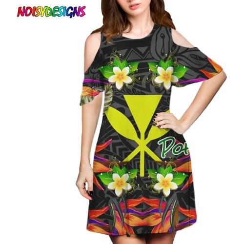 NOISYDESIGNS Polynesian Plumeria Pohnpei Prints Mini Dresses Women Casual Short Sleeve T-Shirts Dress Off Shoulder Dress Summer