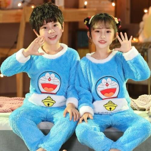 New Pajamas Set Childrens Clothing Nightwear Boys Winter Plush Homewear Warm Thick Velt Flannel Cartoon Homewear GirlsTracksuit