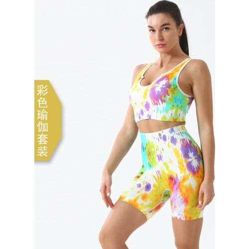 New fitness suit ink yoga suit floral vest pants two-piece yoga set