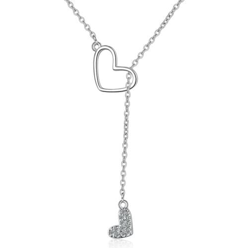 Hot Simple Double Heart Clavicle Chokers Necklaces Dazzling Cubic Zircon Pendant Necklace for Women Jewelry