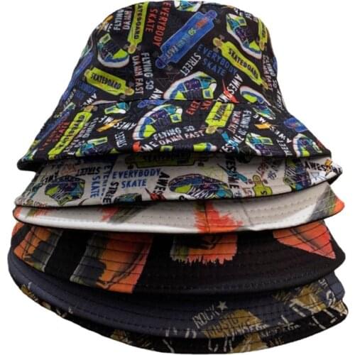 2021 Panama Hat Graffiti Letters Print Reversible Bucket Hat For Women Men Bob Fishing Cap Summer Sun Hats