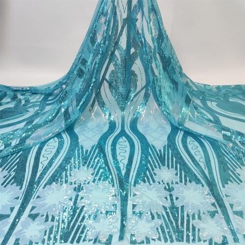 Latest 2021 High Quality African Nigerian Tulle Lace Fabric With Sequins Embroidery Sewing Guipure Organza Prom Dresses 5yards