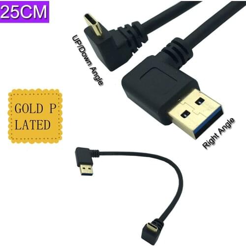 Gold Plated 90 degree Right Angle USB 3.0 (Type-A) Male to USB3.1 (Type-C)Male Up/Down Angle USB Data Sync & Charge Cable Conne