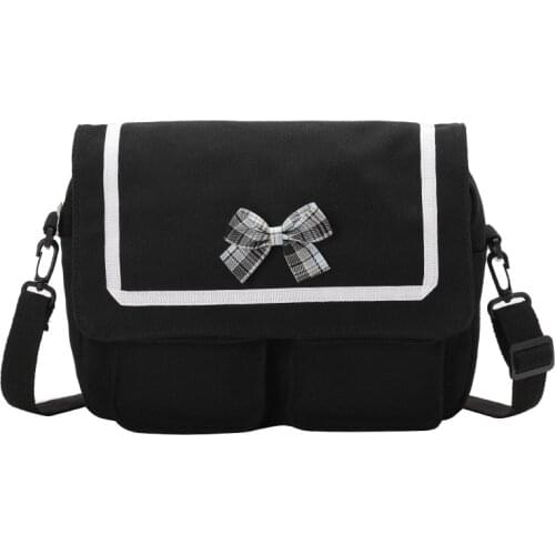 Simple Casual Little Bow Girl Canvas Messenger Bag JK Uniform Women Japanese Style School Shoulder Bag Satchel