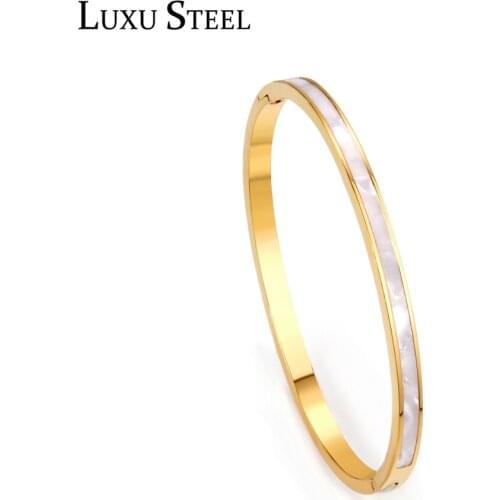 LUXUSTEEL Stainless Steel Shell Bracelets Women Accessories Classic Style Gold Color Shell Bangles Braceles Jewelry Wedding