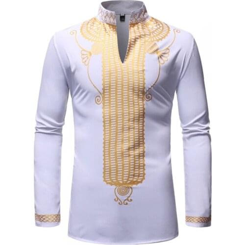White African Print Dashiki Print Shirt Men Nice Fashion Streetwear Casual African Clothes Men Long Sleeve Shirt Male Camisas