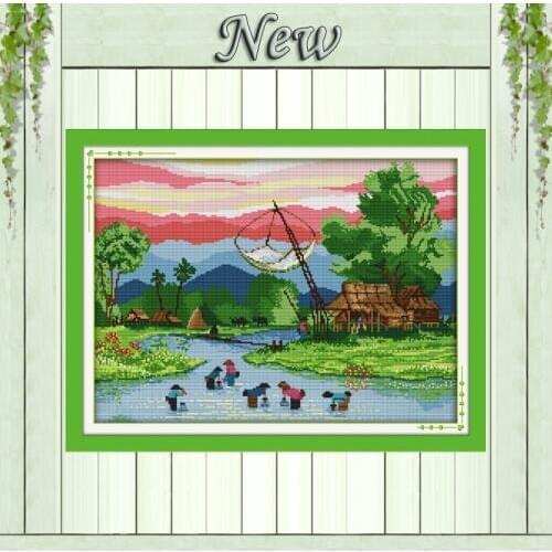 Fishing fisherman countryside Decor Counted Printed on canvas DMC 11CT 14CT Cross Stitch kits Sets embroidery Needlework scenery
