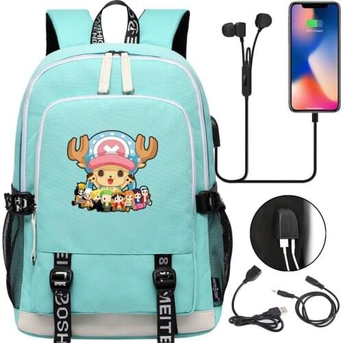 Anime One Piece Luffy Law USB Backpack Laptop Bags Fashion Men Women Outdoor Travel Shoulder Bags Boys Girls Schoolbag Bookbag