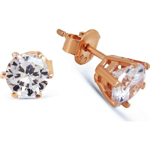 Argentum Concept-Silver Rose Single Stone Earrings