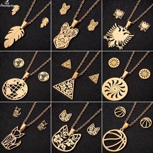 Shuangshuo Fashion Women Girls Kids Men Jewelry Sets Feather Map Animal Necklace Punk Collares femme Earrings Accessories Gifts