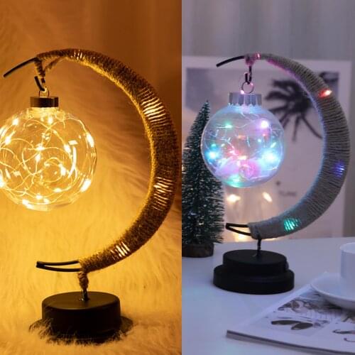 LED Moon Sepak Takraw Lamp Desk Light Rattan Handmad Hemp Rope Wrought Iron Romantic Decorative Atmosphere Desk Night Lamp