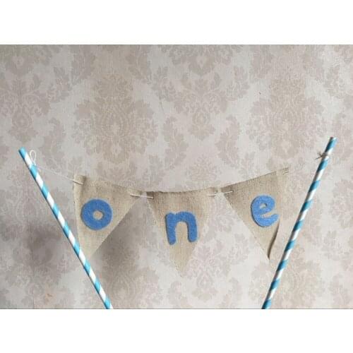 Free shipping Boy baby shower Cake flag one birthday party cake topper Photo Prop Blue ONE Cake Smash Garland