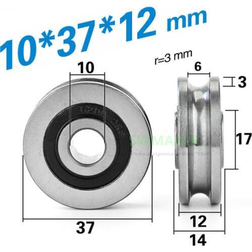 1pcs 10*37*14 mm u grooved V type bearing concave wheel, 6mm/8mm optical axis track, wire rope crane/guide wheel