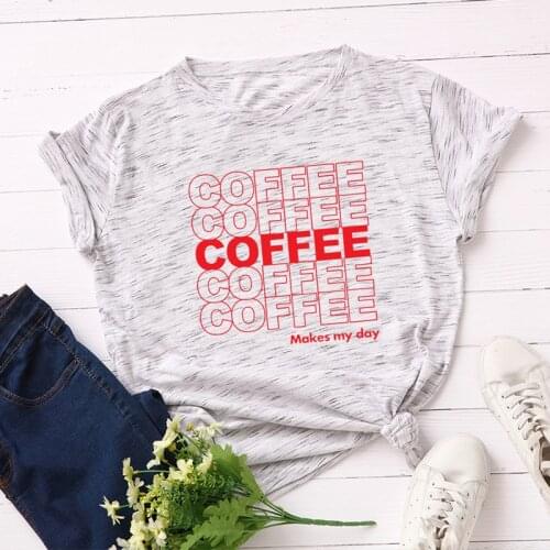 100% Cotton S-5XL Women T-shirts Graphic Tees Female Shirts Summer Tops Letter Coffee Print Funny T Shirt Tee Clothes