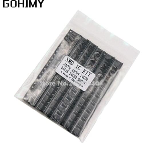 60PCS = 6 kinds * 10 PCS 24C02 24C04 24C08 24C16 24C32 24C64 sop kit Each 10PCS