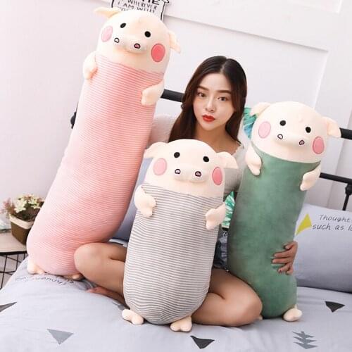 70/90/100cm Soft Sleeping Pig Plush Toy Stuffed Animal Pig Long Pillow for Kids Appease Toy Babys Room Decoration