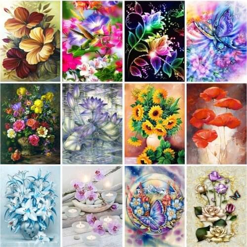 DIY Flower 5D Diamond Painting Cross Stitch Diamond Embroidery Full Round Drill Mosaic Picture Rhinestone Decor Home Gift