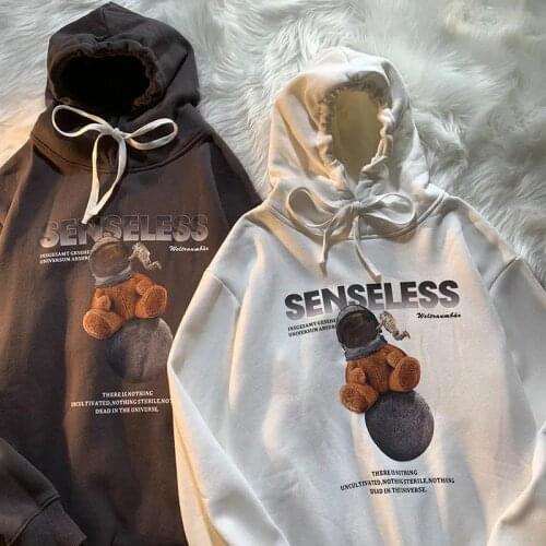 American Casual Space Bear Print Sweatshirts Vintage Oversized Hoodies Women Men Plus Size Harajuku Hoodie Winter Autumn Tops