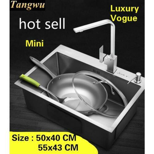 Free shipping Home mini kitchen manual sink single trough wash vegetables 304 stainless steel hot sell luxury 50x40/55x43 CM