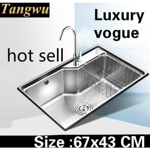 Free shipping Apartment high qualit kitchen single trough sink do the dishes 304 stainless steel hot selling 67x43 CM