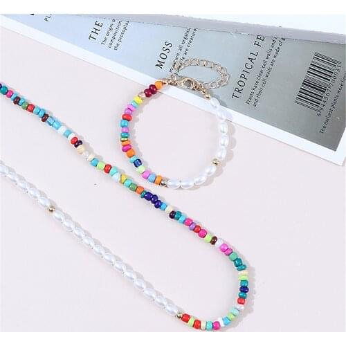 Bohemian pearl Necklace Bracelet Fashion Sweet Color Beads Necklace Cute Summer Y2K Collar Clavicle Bracelet for Teen Girls