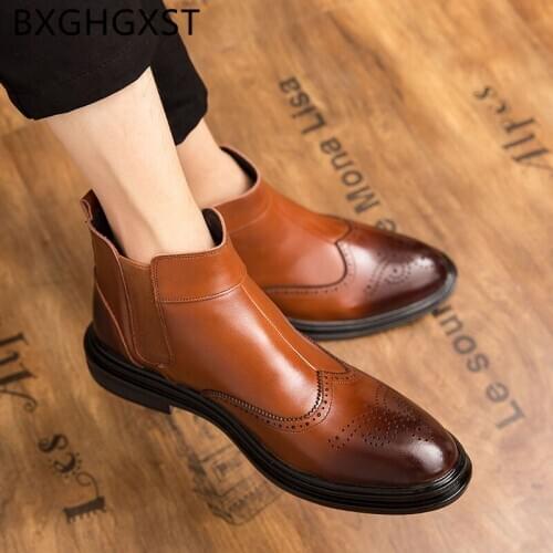 Brogue shoes men formal shoes mens dress boots brand Coiffeur brown dress ankle boots men leather black boots crocodile shoes