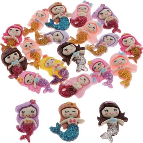 20 Pieces Cartoon Mermaid Resin Bling bling Flatback Button Bead Embellishment Craft