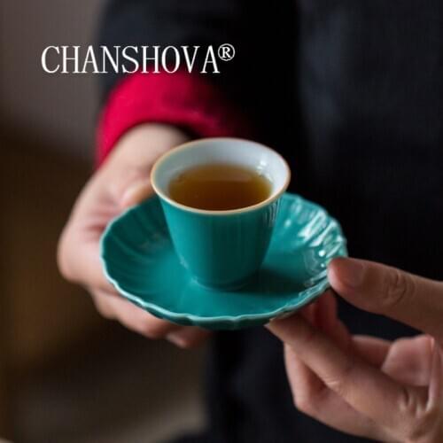 CHANSHOVA 30ml Traditional Chinese style ceramic green teacup China porcelain small tea cups and saucer sets H532