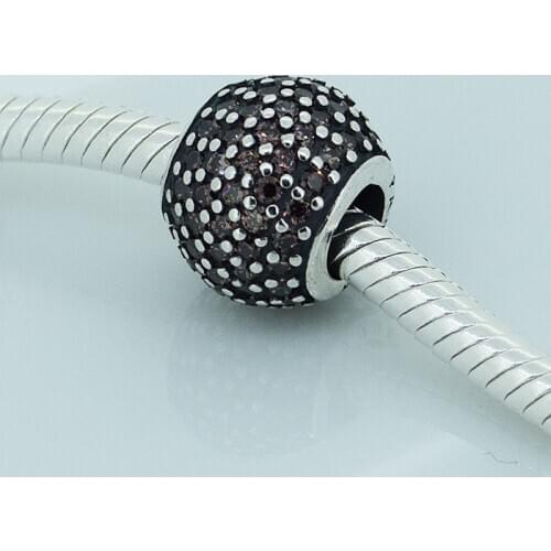 CKK Pave lights, brown Fashion Charms 925 Sterling Silver Beads Original Jewelry Making Fits For Bracelets