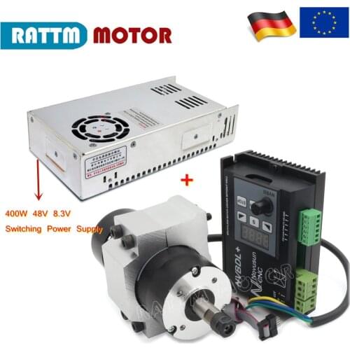 CNC Kit DC Brushless Air Cooled Spindle Motor 400W 48V ER8 + 600W 60V Driver Without Hall & Switching Power Supply