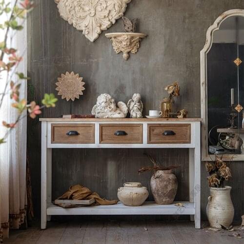 American Retro Distressed Solid Wood Homestay Decoration Locker Living Room Dining Side Cabinet Bedroom Storage Hallway