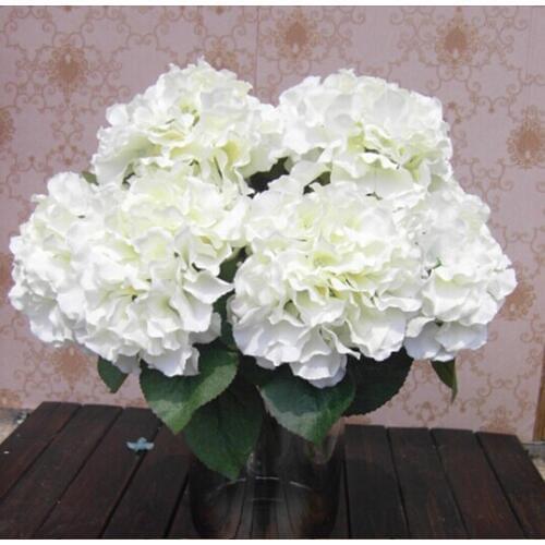 AIMA Home Decoration Flowers Artificial Hydrangea Flower 5 Big Heads Bouquet Decor DIY Creamy white
