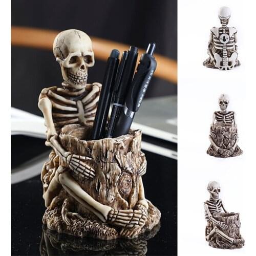 Hot Sale Skull Pen Pencil Keyring Makeup Brush Holder Retro Funnys Storage Bucket for Home Decor Halloween Gift