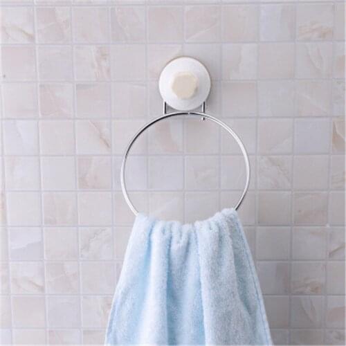 Stainless Steel Towel Bar Rack Round Bathroom Kitchen Wall-mounted Towel Polished Rack Holder Suction Cup Bathroom Organizer