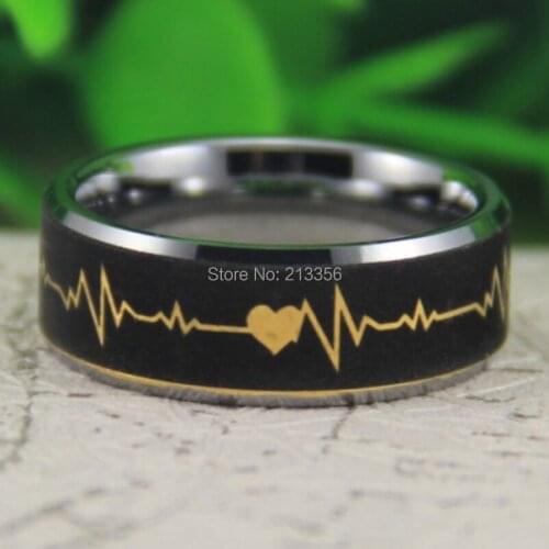 Cheap Price Free Shipping USA Canada Hot Selling 8MM New Gold Silver Egde Forever Love HeatBeat Tungsten Ring Wedding Band Ring