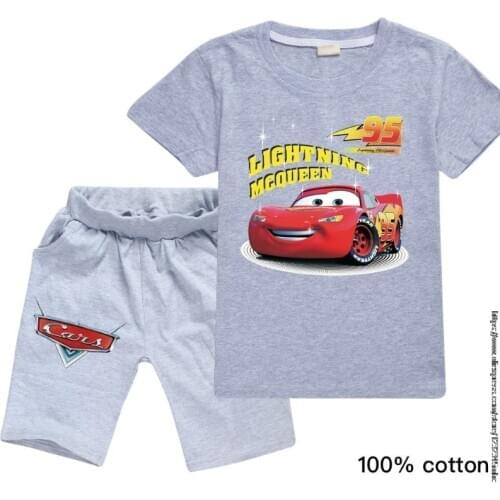 Disney 95 Car Summer Boys Girls Baby Chldrens Suit Set Infant Baby Gilrs Sport Clothes Set Tshirt Suits Student Clothing