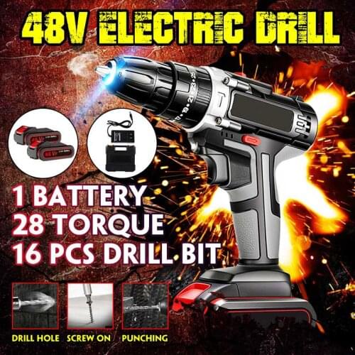 12V 16.8V 48V Cordless Drill Electric Screwdriver Mini Wireless Power Driver 7500mAh Lithium Battery 25+3 Torque 2 Speed Impact