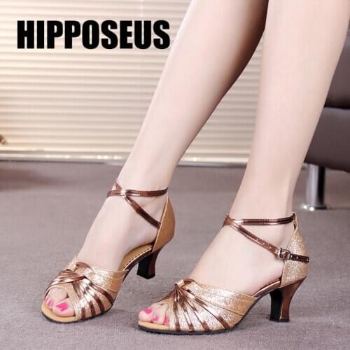 HIPPOSEUS Modern Dance-Shoes Women Tango Latin Ballroom Dance Shoes Girls Salsa Ladies Dancing Shoes Low Heel In stock Black Red