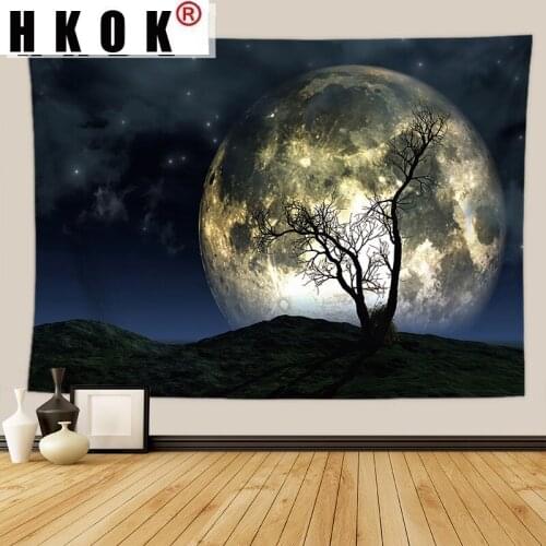 HKOK Mandala Wall Art Tapestry Moon Tree Night Astronaut Wall Hanging Tapestry Rug Printed Psychedelic Wall Cloth Home Decor