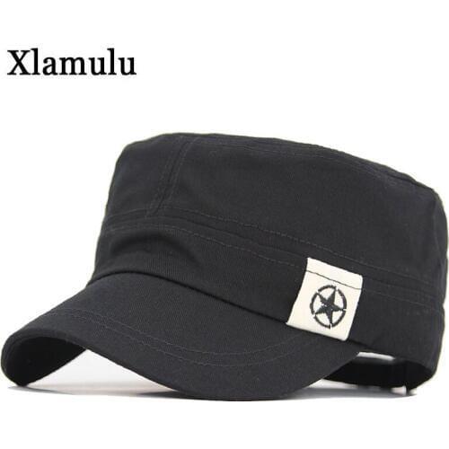 Cap Men Military Cap Spring Autumn Five Star Men Military Hats Mens Flat Top Cotton Military Army Black Hats Cap Baseball Hat