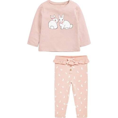 Little maven Toddler Girls Clothing Sets with Pink Cute Rabbit Pattern Autumn Long Sleeves Trousers Cute Pants Set