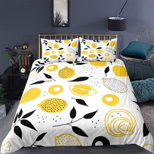 Summer Lemon Bedding Sets with Pillowcase Twin Queen King Size Cartoon Fruits Pattern Simple Duvet Cover Bedclothes Bed Linen
