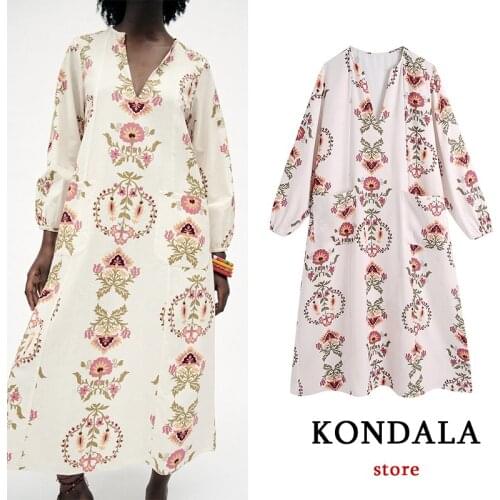 KONDALA Women Boho Floral Loose Maxi Dress Za 2021 V Neck Short Sleeve Summer Vintage Dress Plus Size Elegant Vestidos