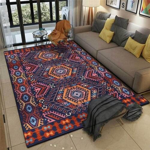 Fashion Geometric Rug Morocco Ethnic Red Yellow Dark Blue Carpet Living Room Bedroom Bed Blanket Kitchen Floor Mat