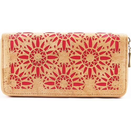 Laser Cut Red Floral Natural Cork Wallet Gift Women Wallet for Vegan