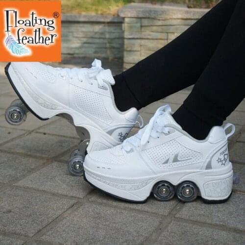 Roller Skate Shoes for Kids Boys Girls Wheels Sneakers with On Double Wheels Children Boy Girl Roller Sneakers Deformation Shoes