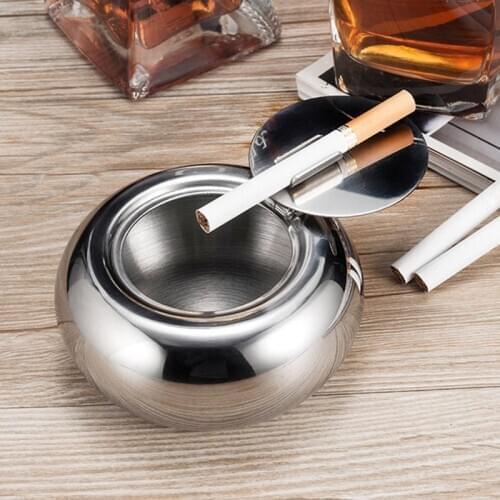 Stainless Steel Round Ashtray Creative Fashion Drum Shape Windproof Ashtray with Lid Cigarette Smoke Cigar Car Ashtray Cendrier